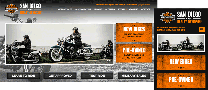 A screenshot of the San Diego Harley website